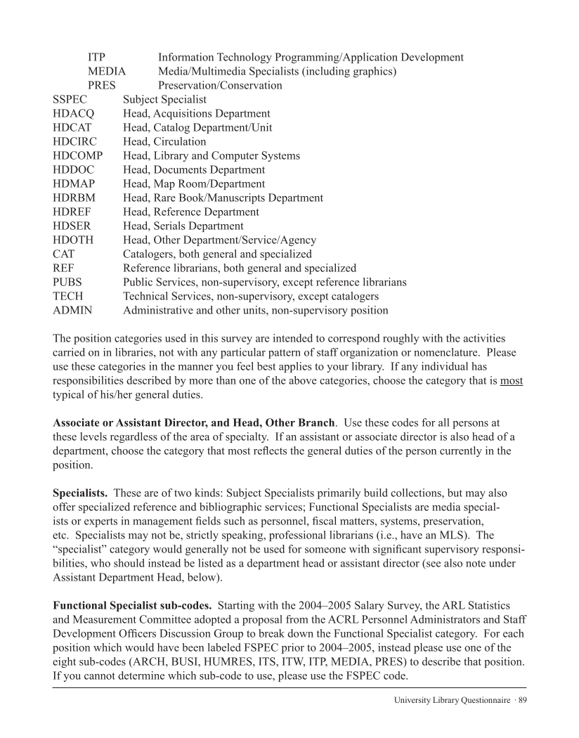 ARL Annual Salary Survey 2007–2008 page 89