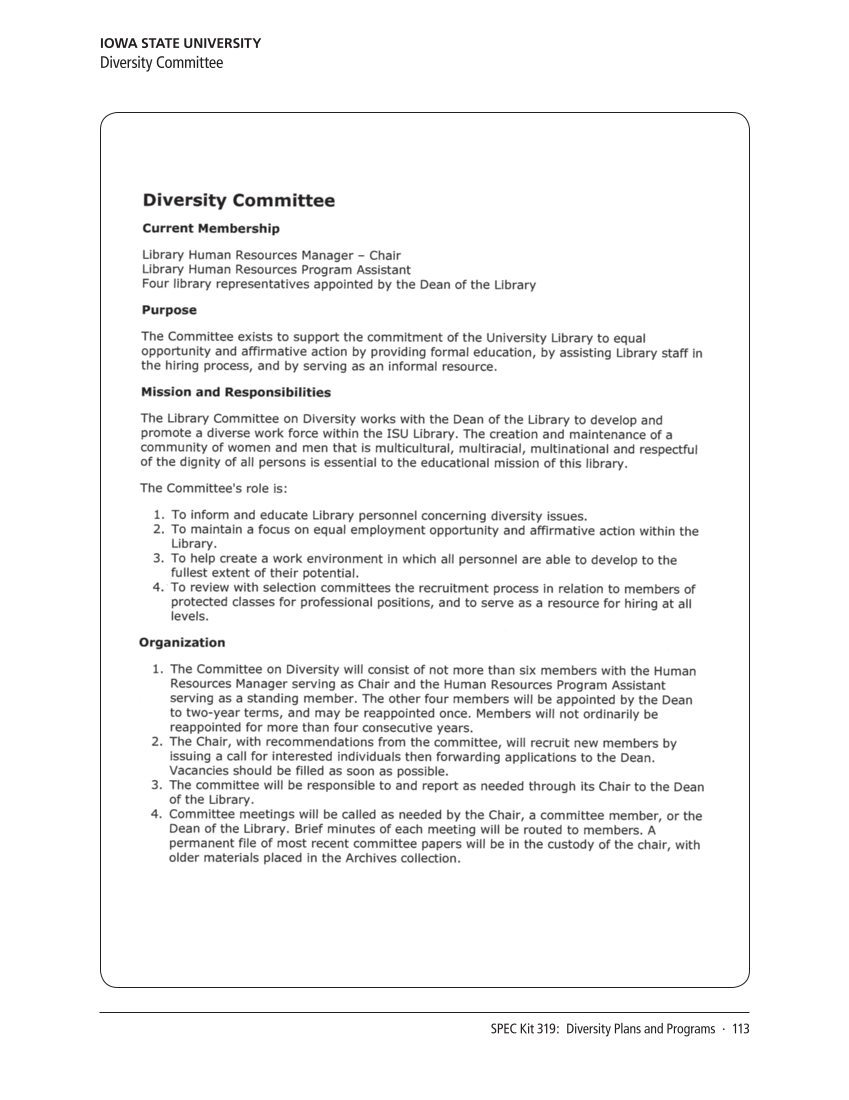 SPEC Kit 319: Diversity Plans and Programs (October 2010) page 113