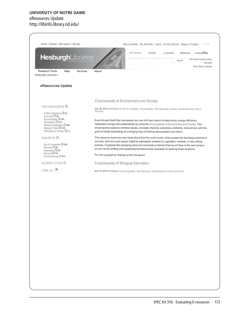 SPEC Kit 316: Evaluating E-resources (July 2010) page 173