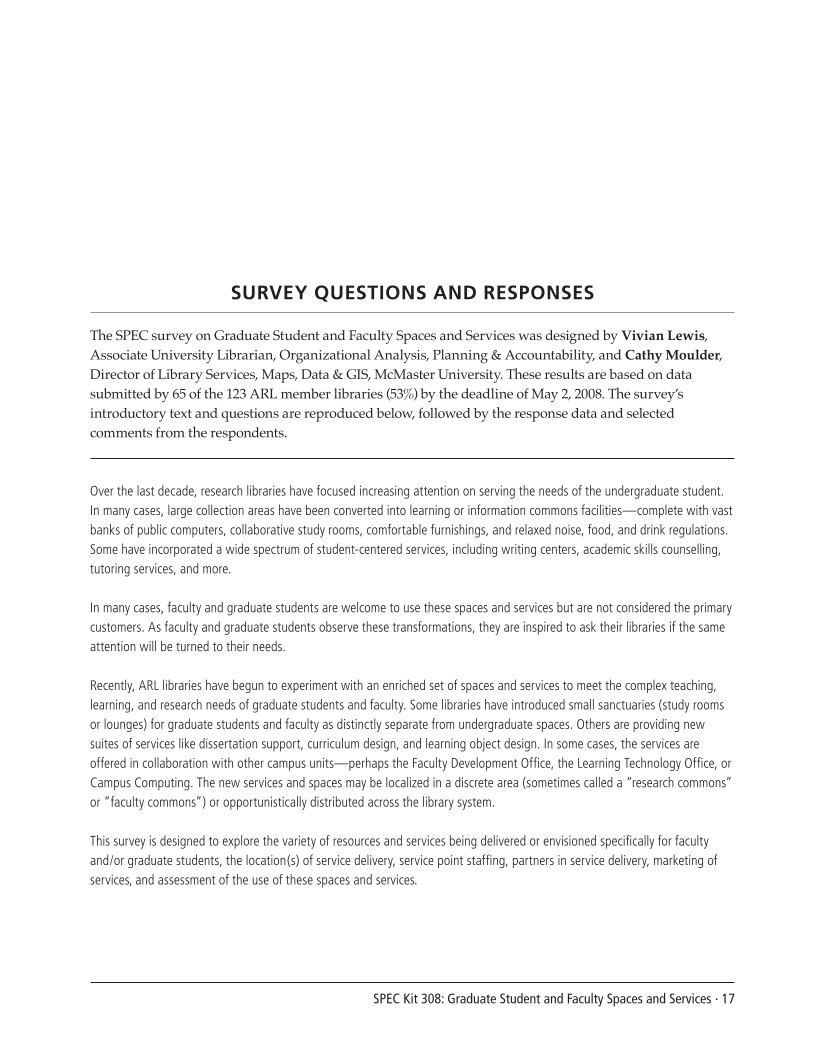 SPEC Kit 308: Graduate Student and Faculty Spaces and Services (November 2008) page 17