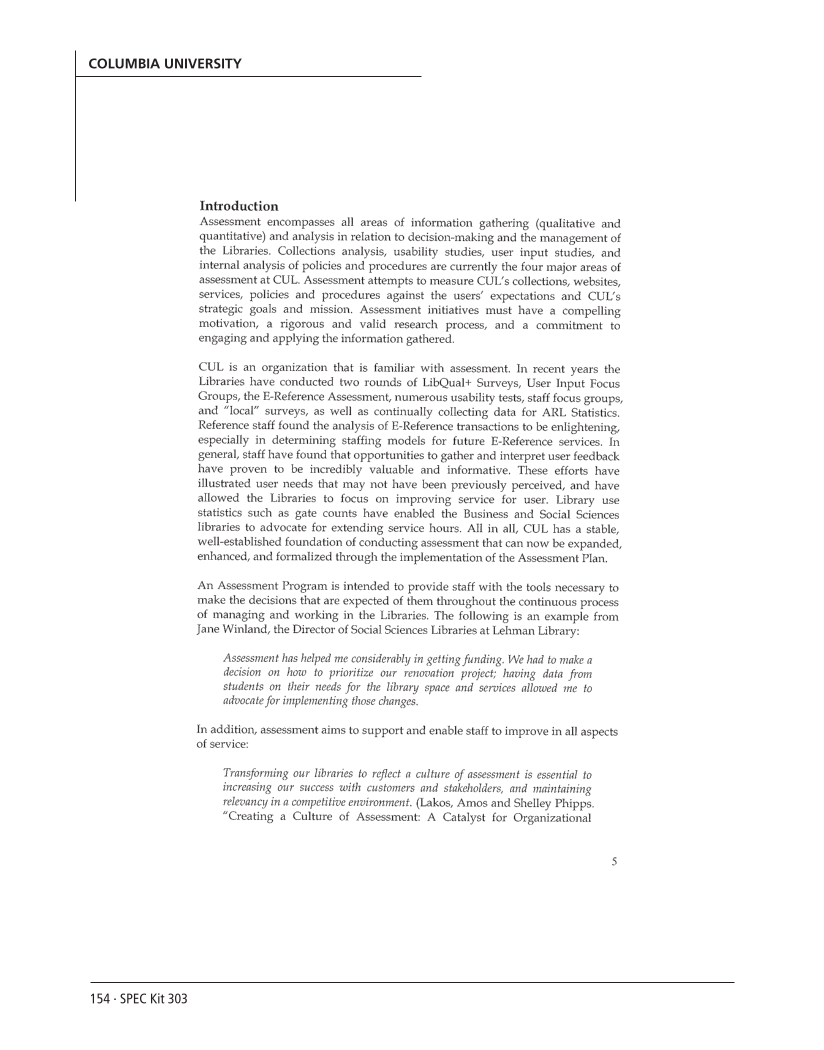 SPEC Kit 303: Library Assessment (December 2007) page 154