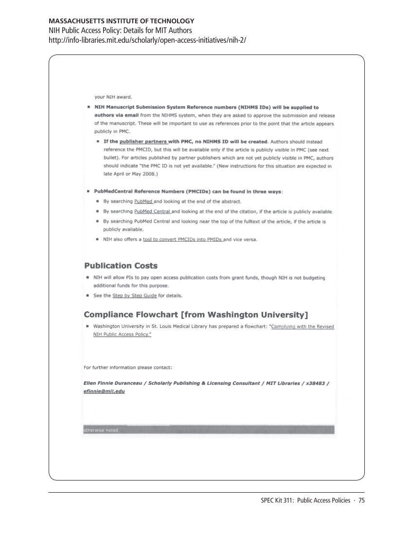 SPEC Kit 311: Public Access Policies (August 2009) page 75