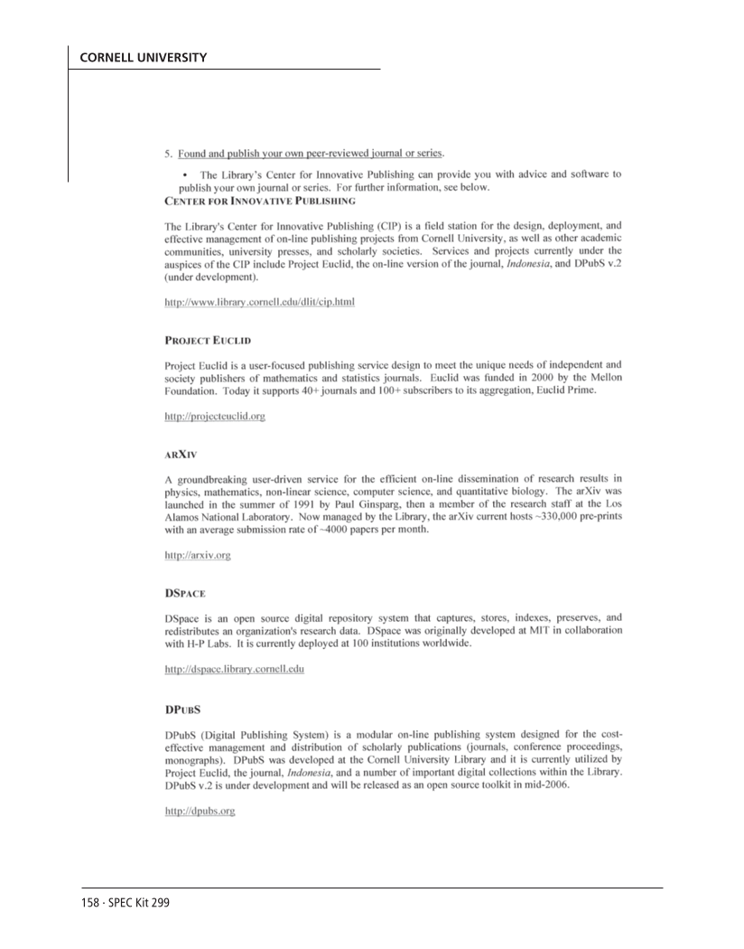 SPEC Kit 299: Scholarly Communication Education Initiatives (August 2007) page 158