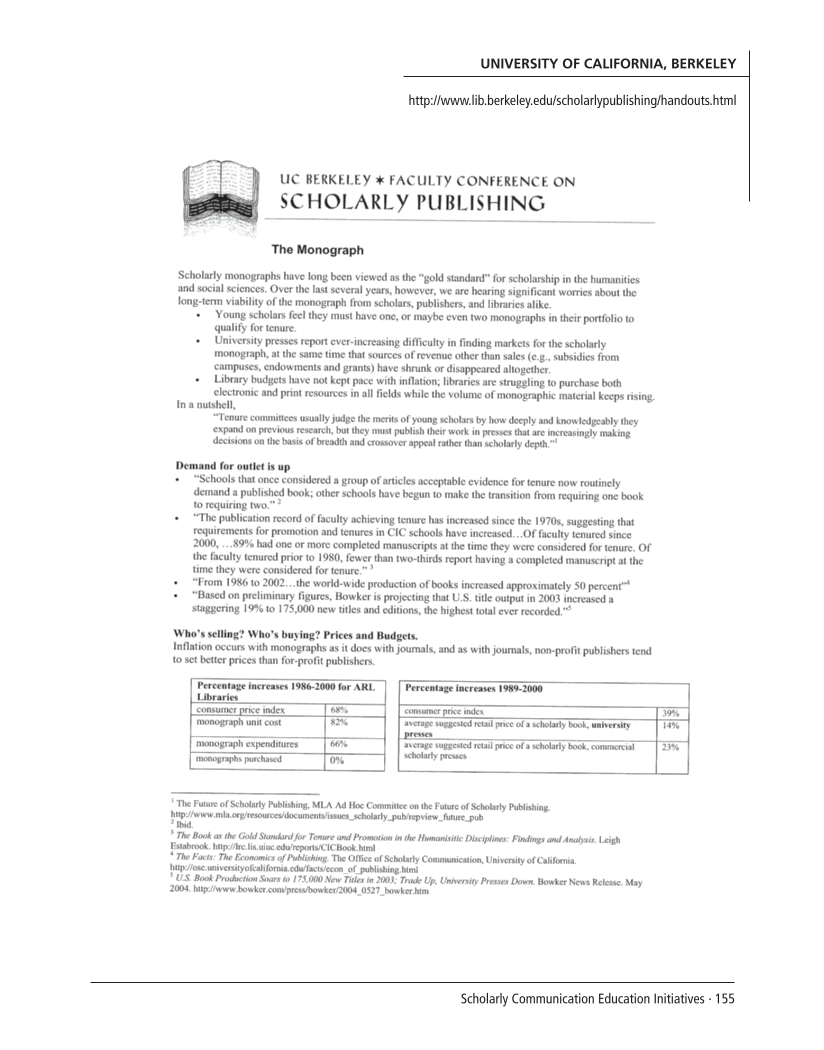 SPEC Kit 299: Scholarly Communication Education Initiatives (August 2007) page 155