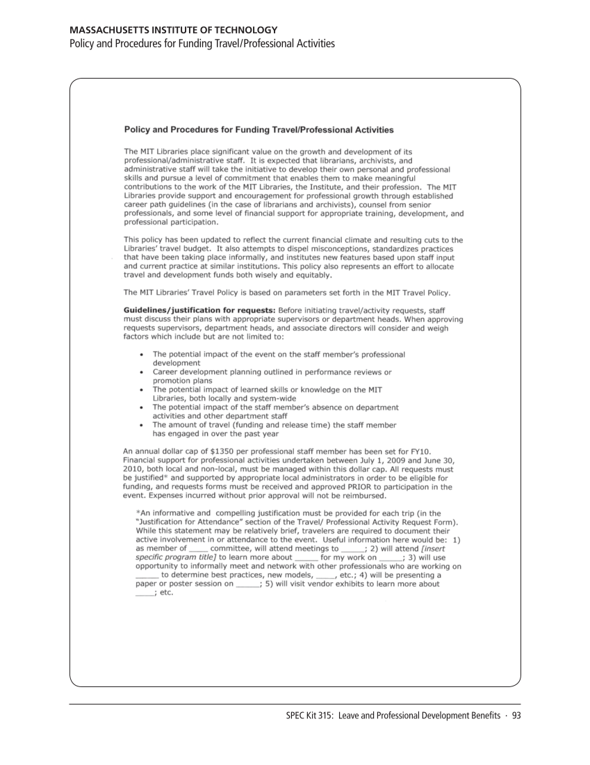 SPEC Kit 315: Leave and Professional Development Benefits (December 2009) page 93