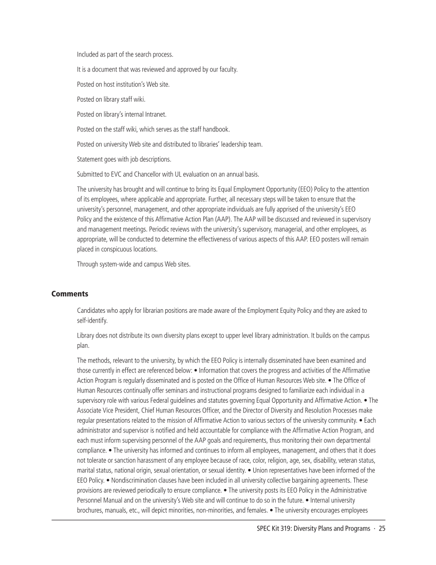 SPEC Kit 319: Diversity Plans and Programs (October 2010) page 25