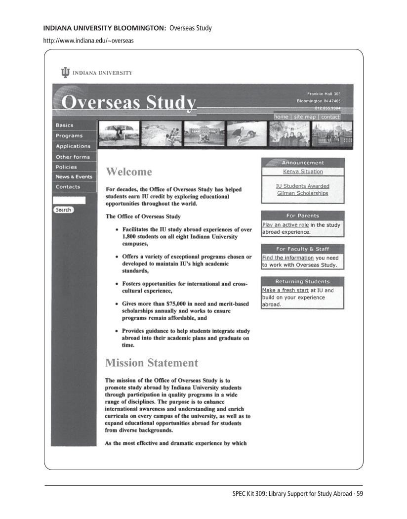 SPEC Kit 309: Library Support for Study Abroad (December 2008) page 59