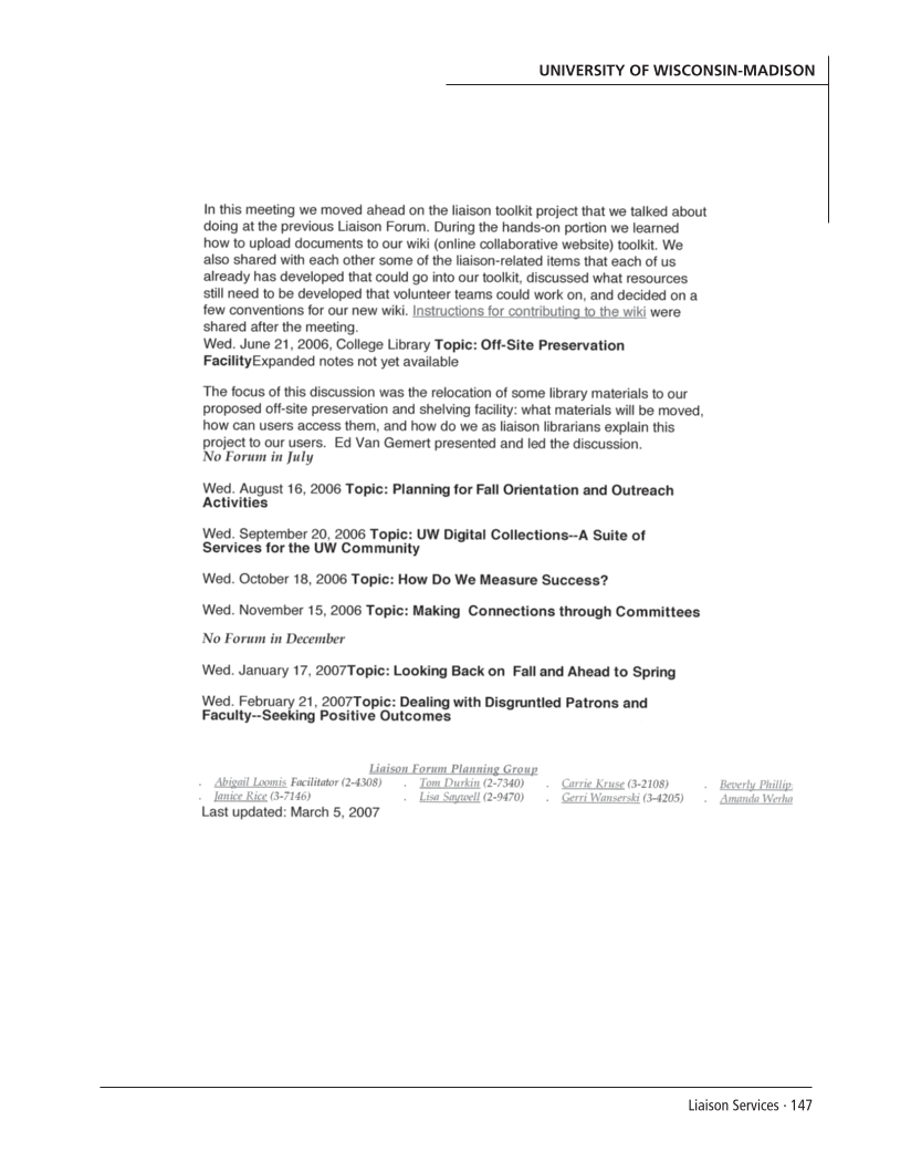 SPEC Kit 301: Liaison Services (October 2007) page 147