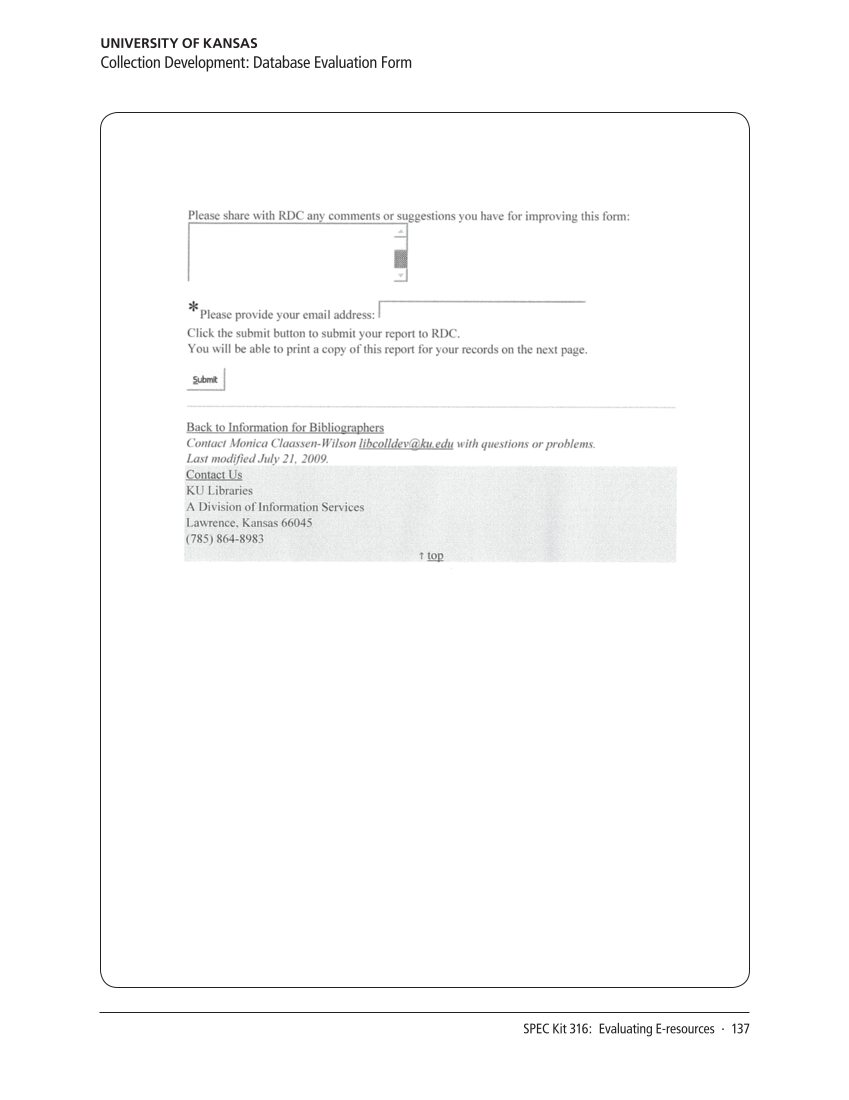 SPEC Kit 316: Evaluating E-resources (July 2010) page 137