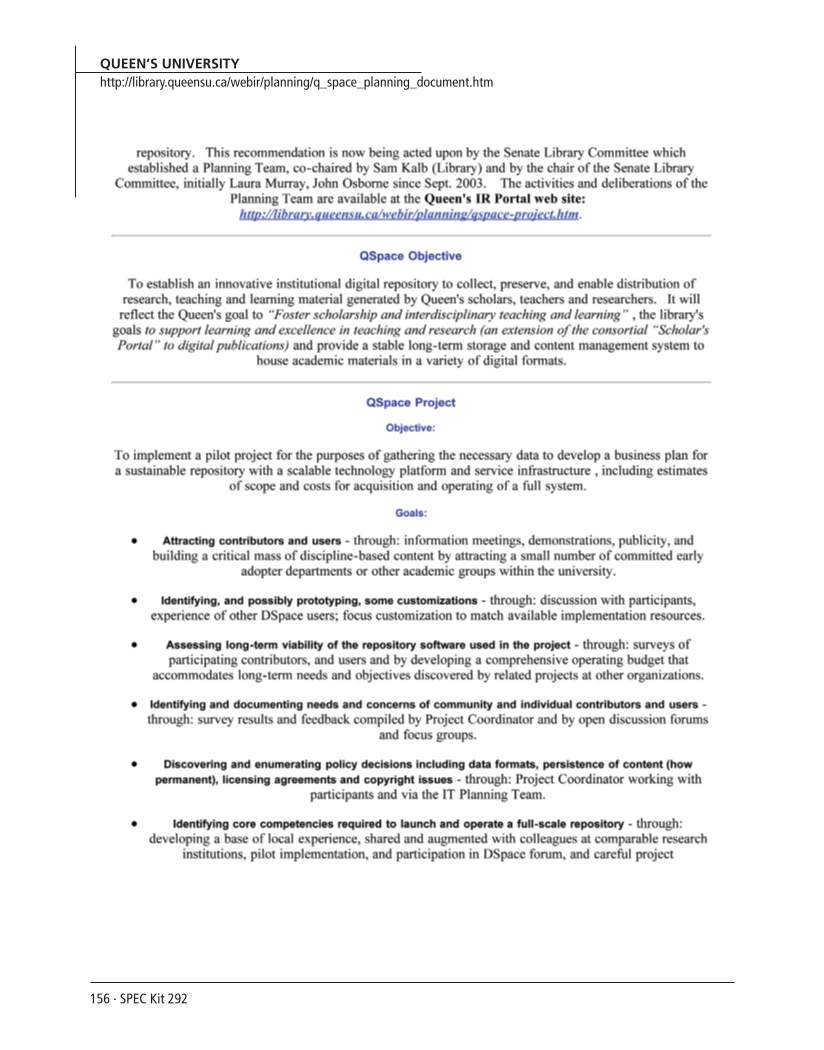 SPEC Kit 292: Institutional Repositories (July 2006) page 156