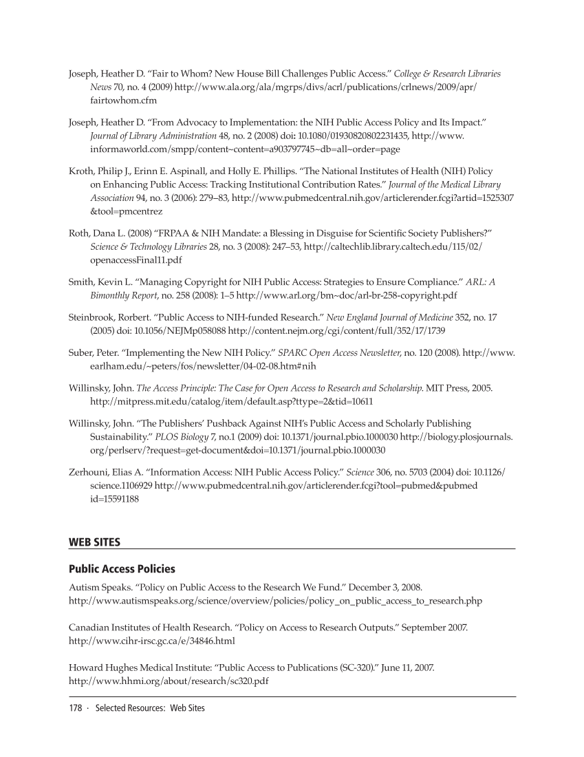 SPEC Kit 311: Public Access Policies (August 2009) page 178