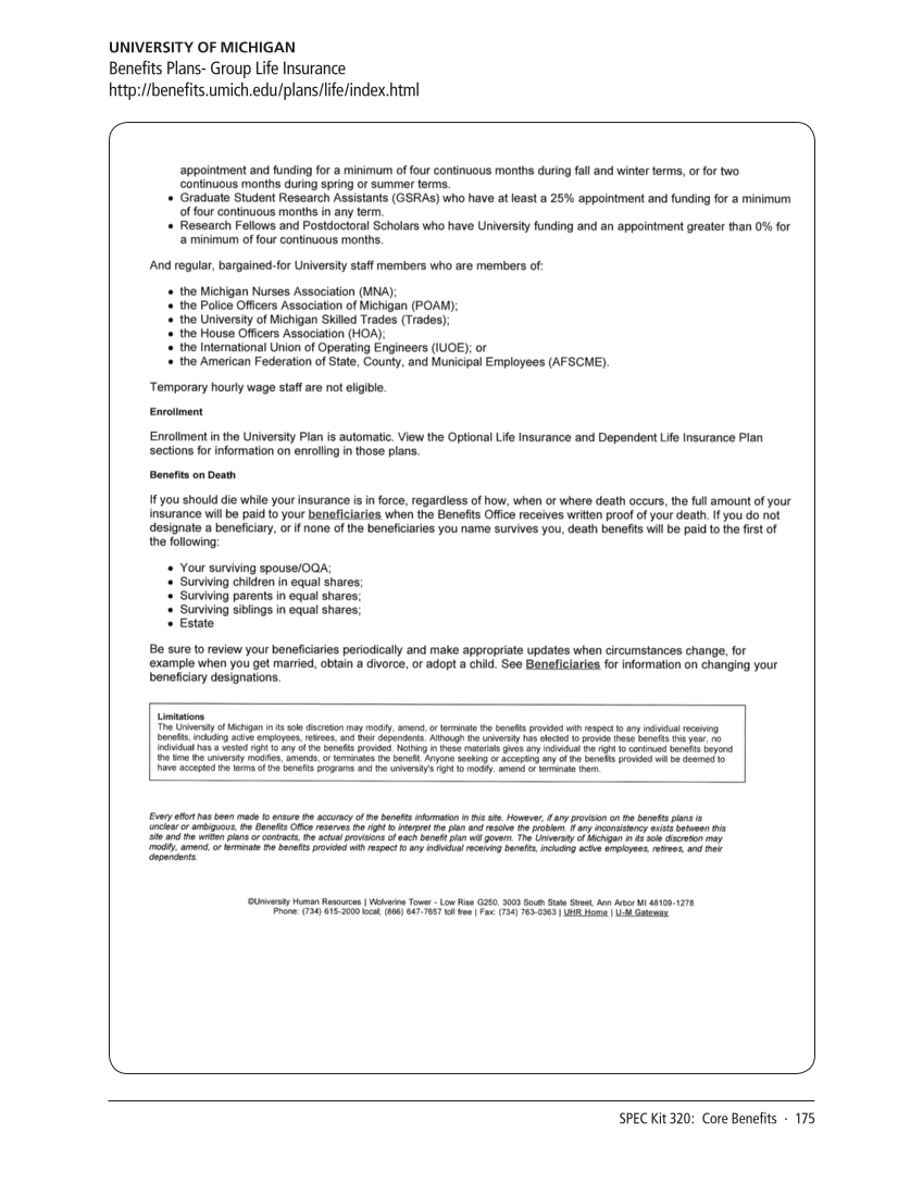 SPEC Kit 320: Core Benefits (November 2010) page 175