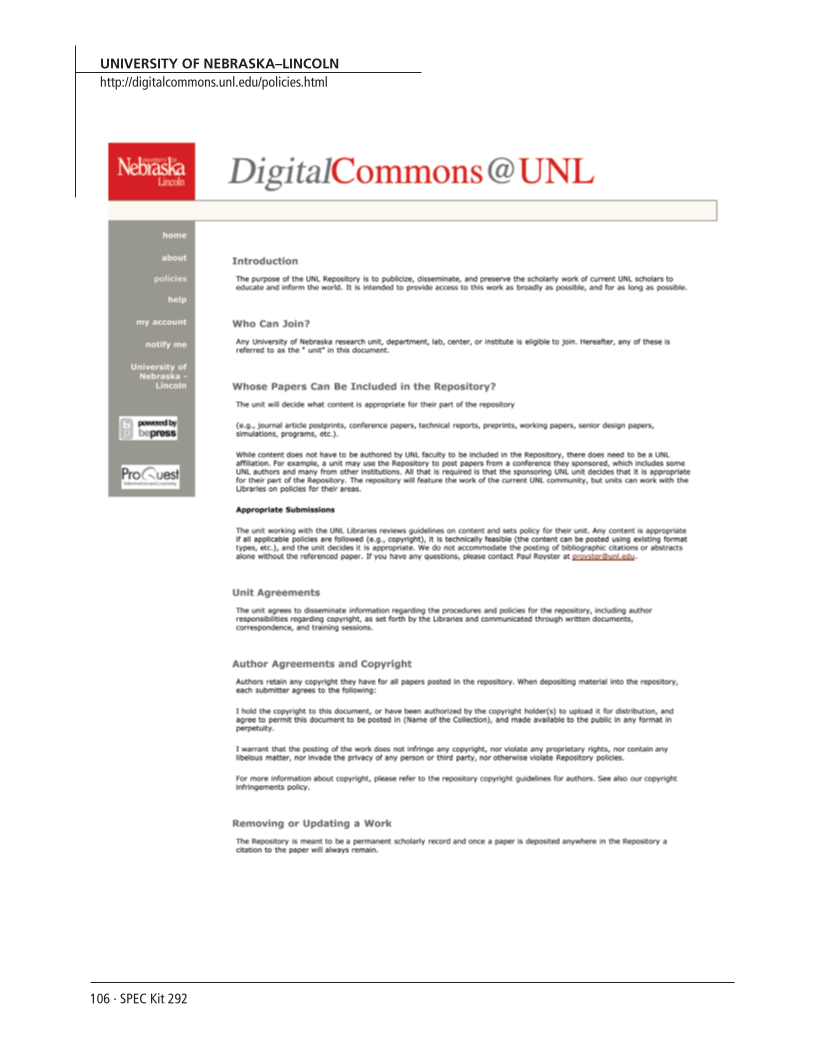 SPEC Kit 292: Institutional Repositories (July 2006) page 106