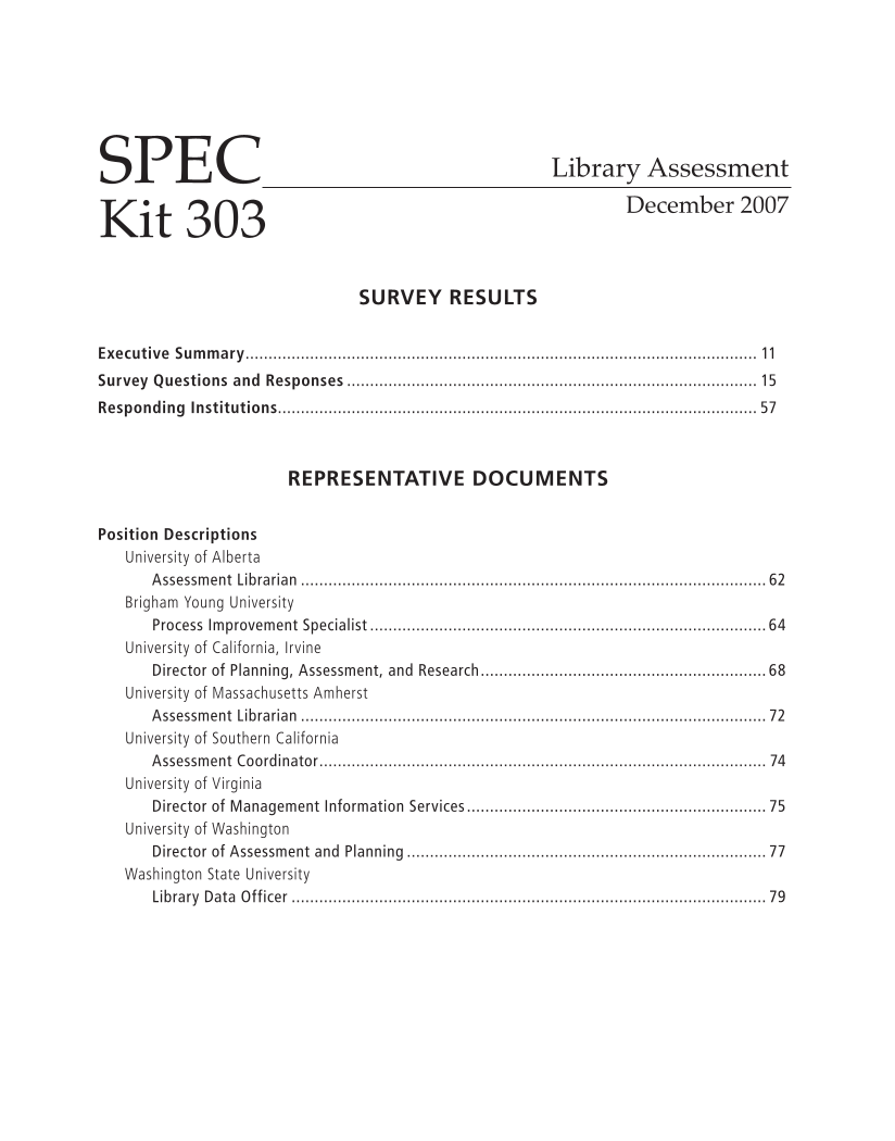 SPEC Kit 303: Library Assessment (December 2007) page 5