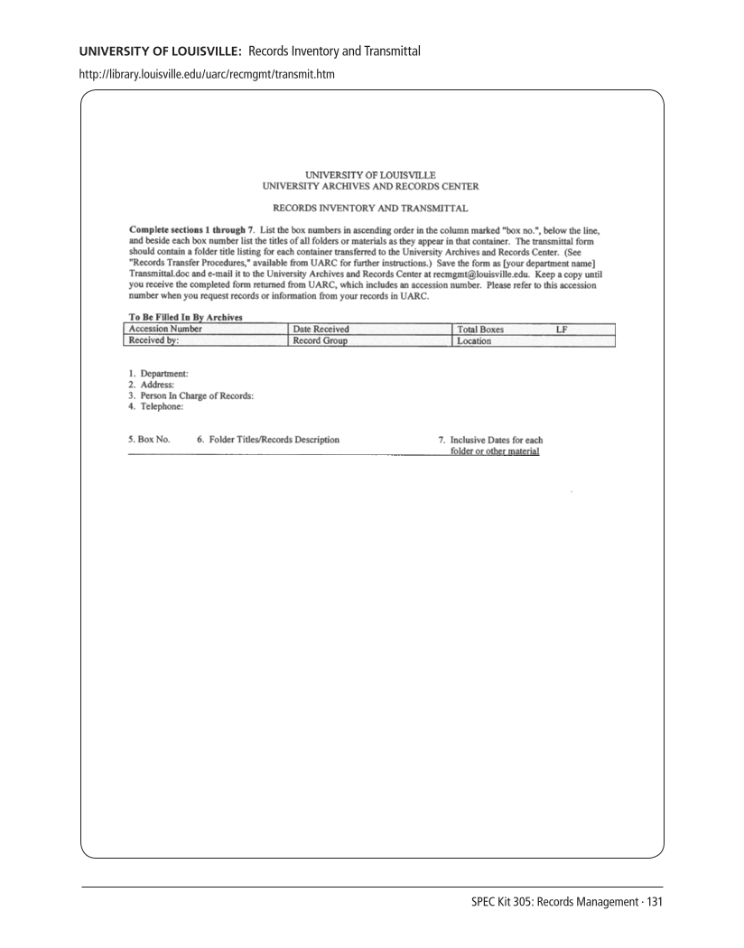 SPEC Kit 305: Records Management (August 2008) page 131