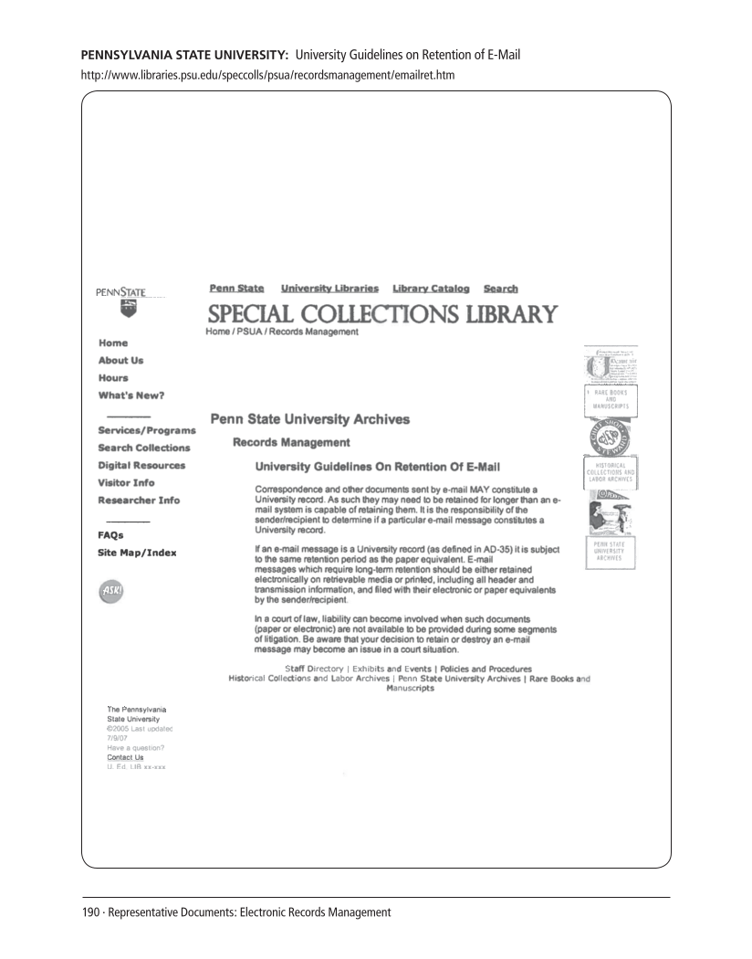 SPEC Kit 305: Records Management (August 2008) page 190