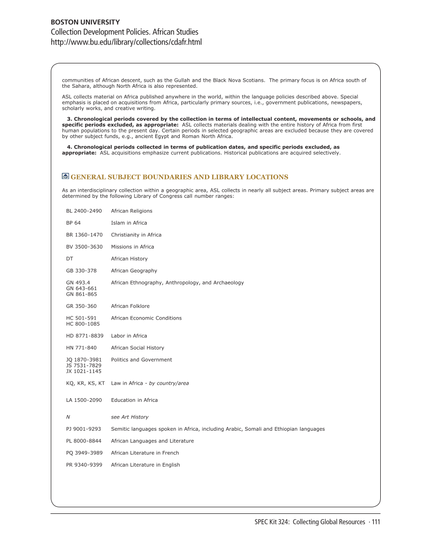 SPEC Kit 324: Collecting Global Resources (September 2011) page 111