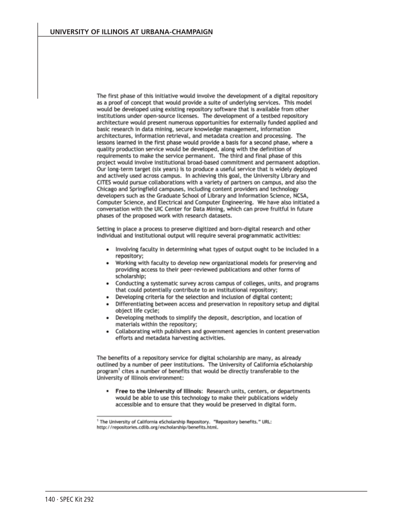 SPEC Kit 292: Institutional Repositories (July 2006) page 140