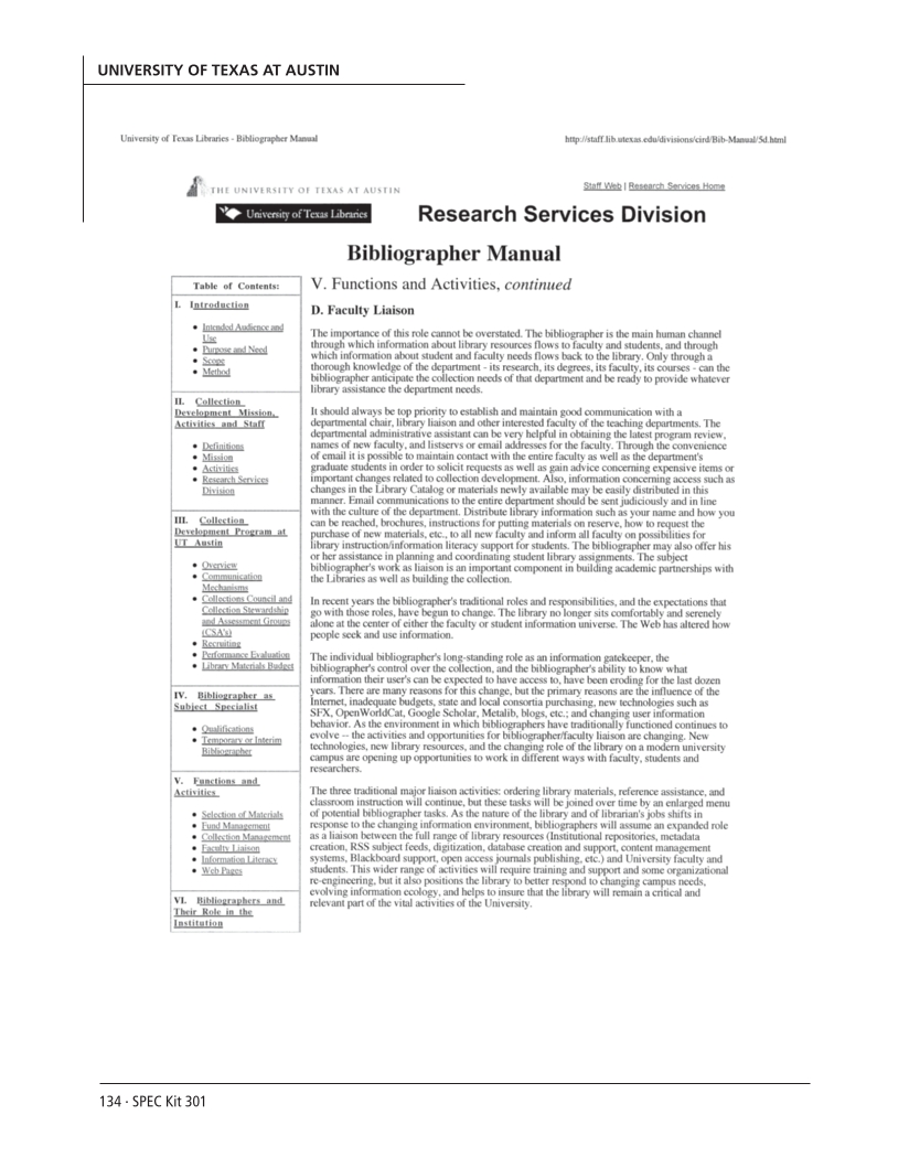 SPEC Kit 301: Liaison Services (October 2007) page 134