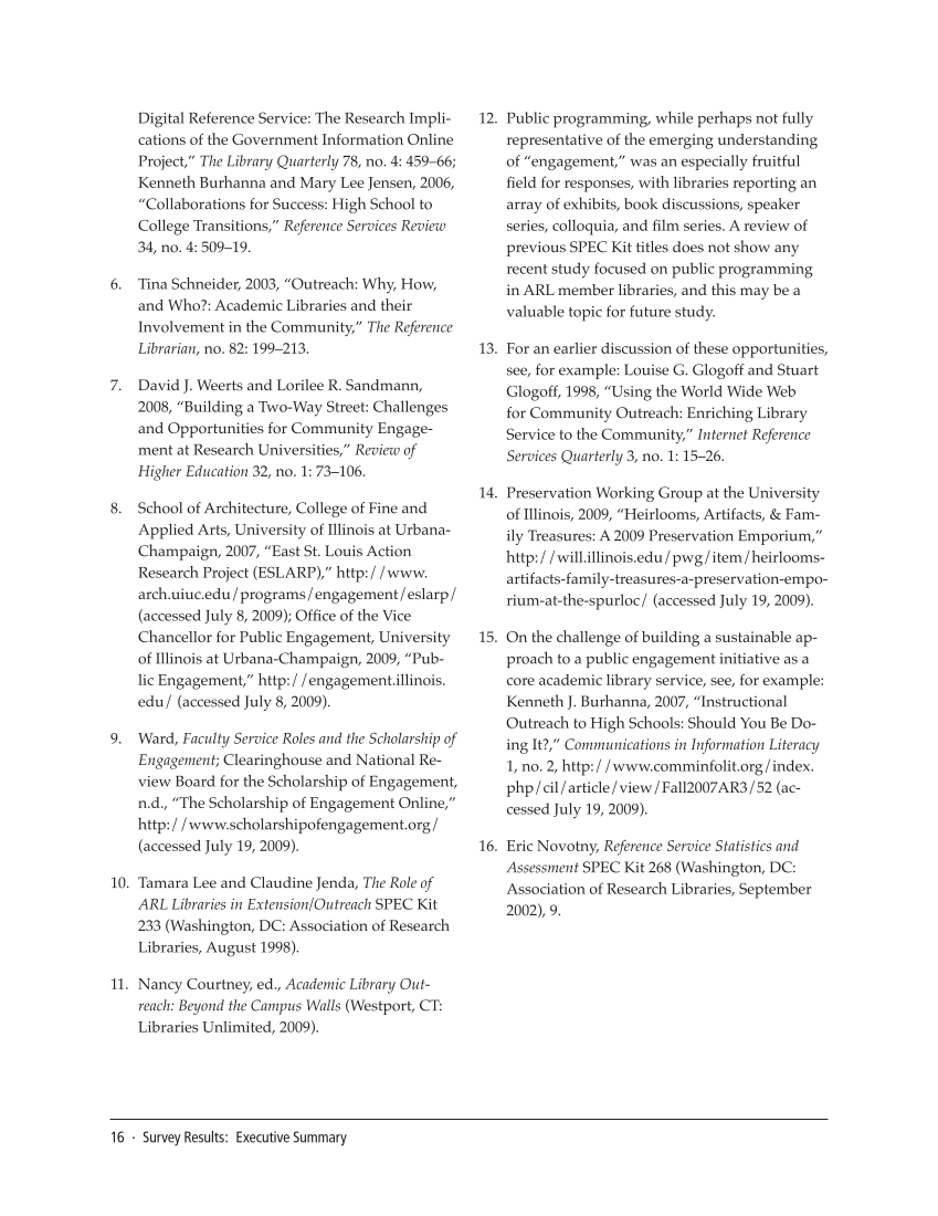 SPEC Kit 312: Public Engagement (September 2009) page 16