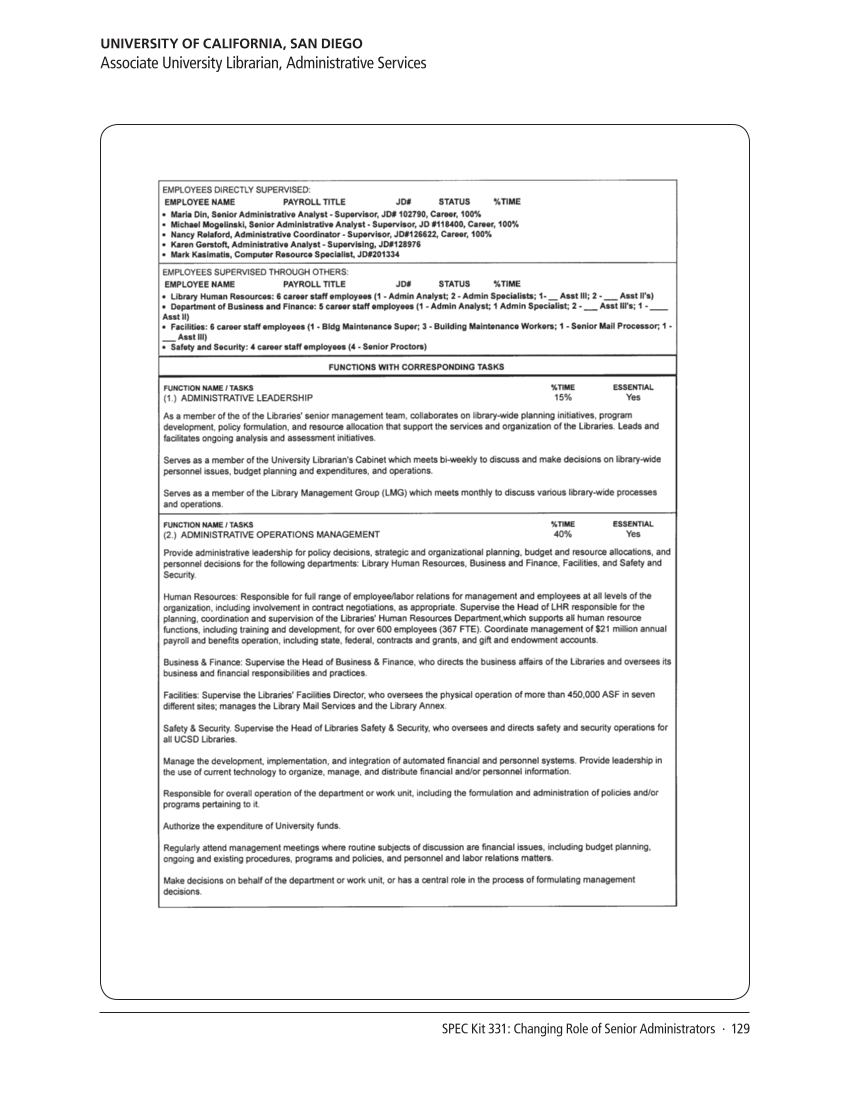 SPEC Kit 331: Changing Role of Senior Administrators (October 2012) page 129