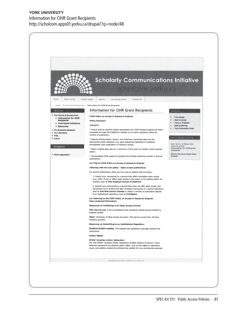 SPEC Kit 311: Public Access Policies (August 2009) page 87