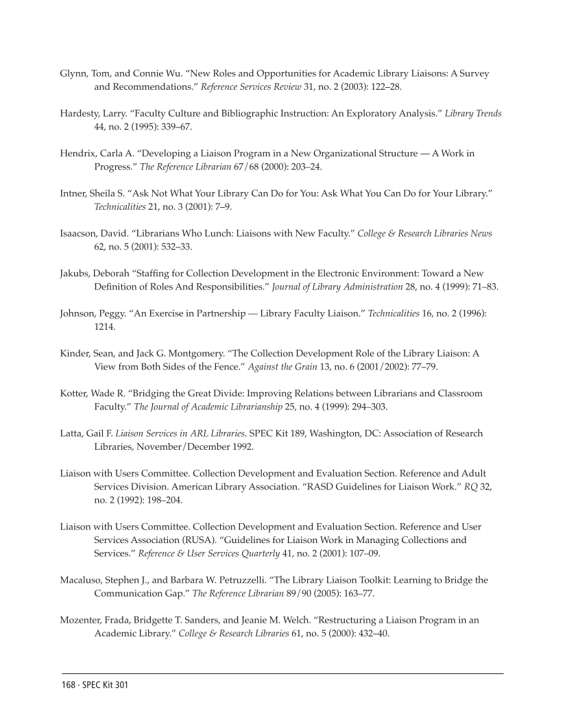 SPEC Kit 301: Liaison Services (October 2007) page 168