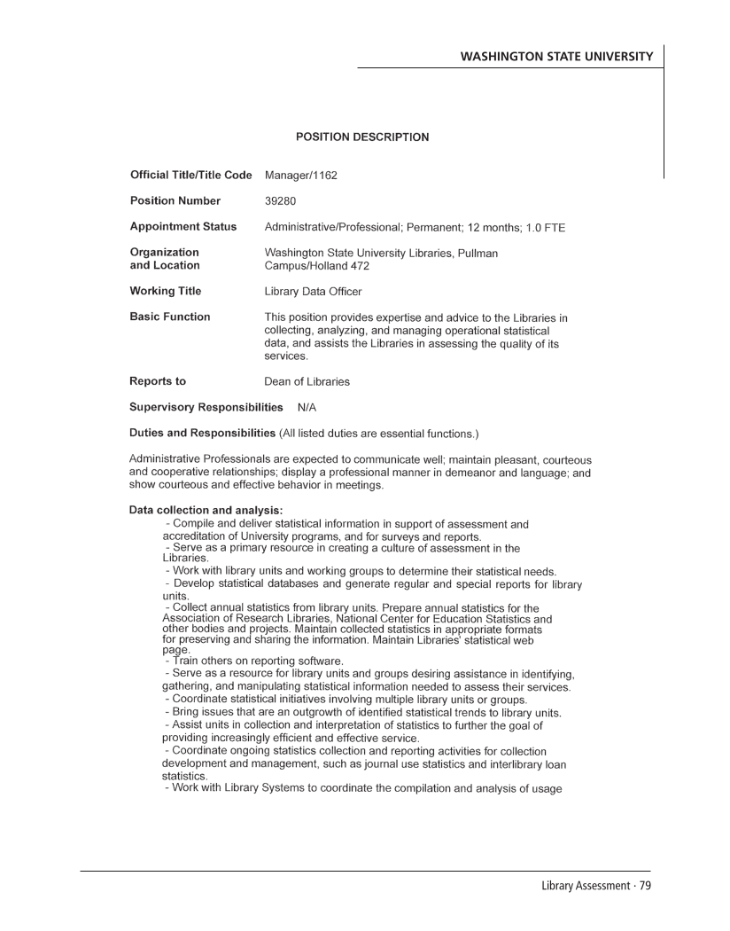SPEC Kit 303: Library Assessment (December 2007) page 79