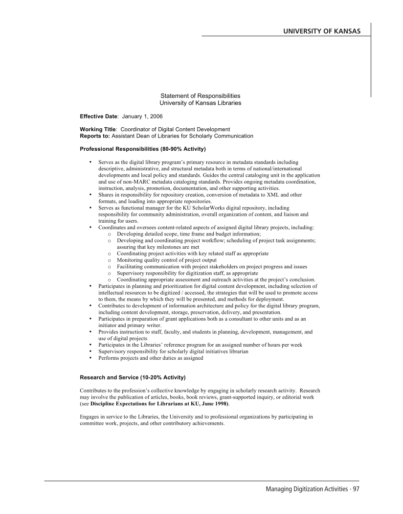 SPEC Kit 294: Managing Digitization Activities (September 2006) page 97