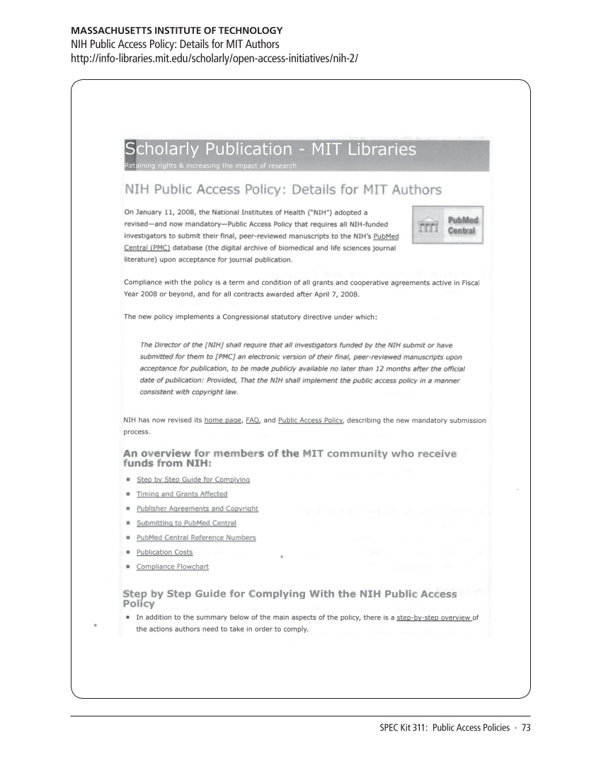 SPEC Kit 311: Public Access Policies (August 2009) page 73