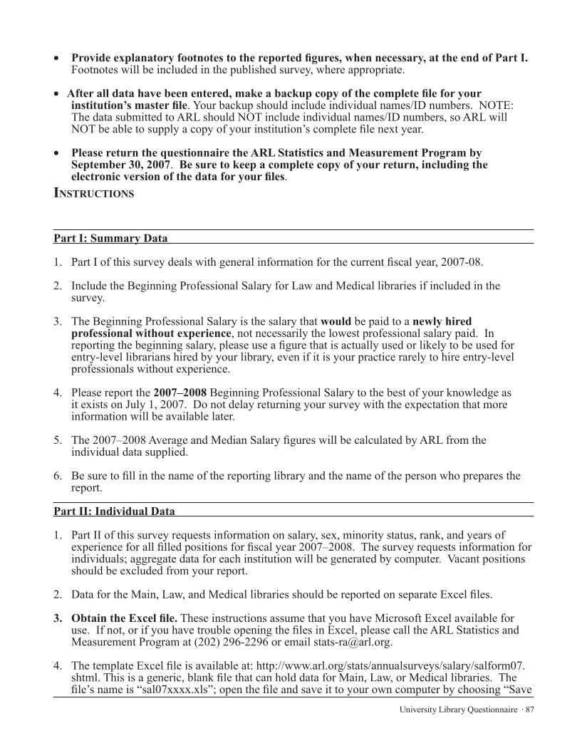 ARL Annual Salary Survey 2007–2008 page 87