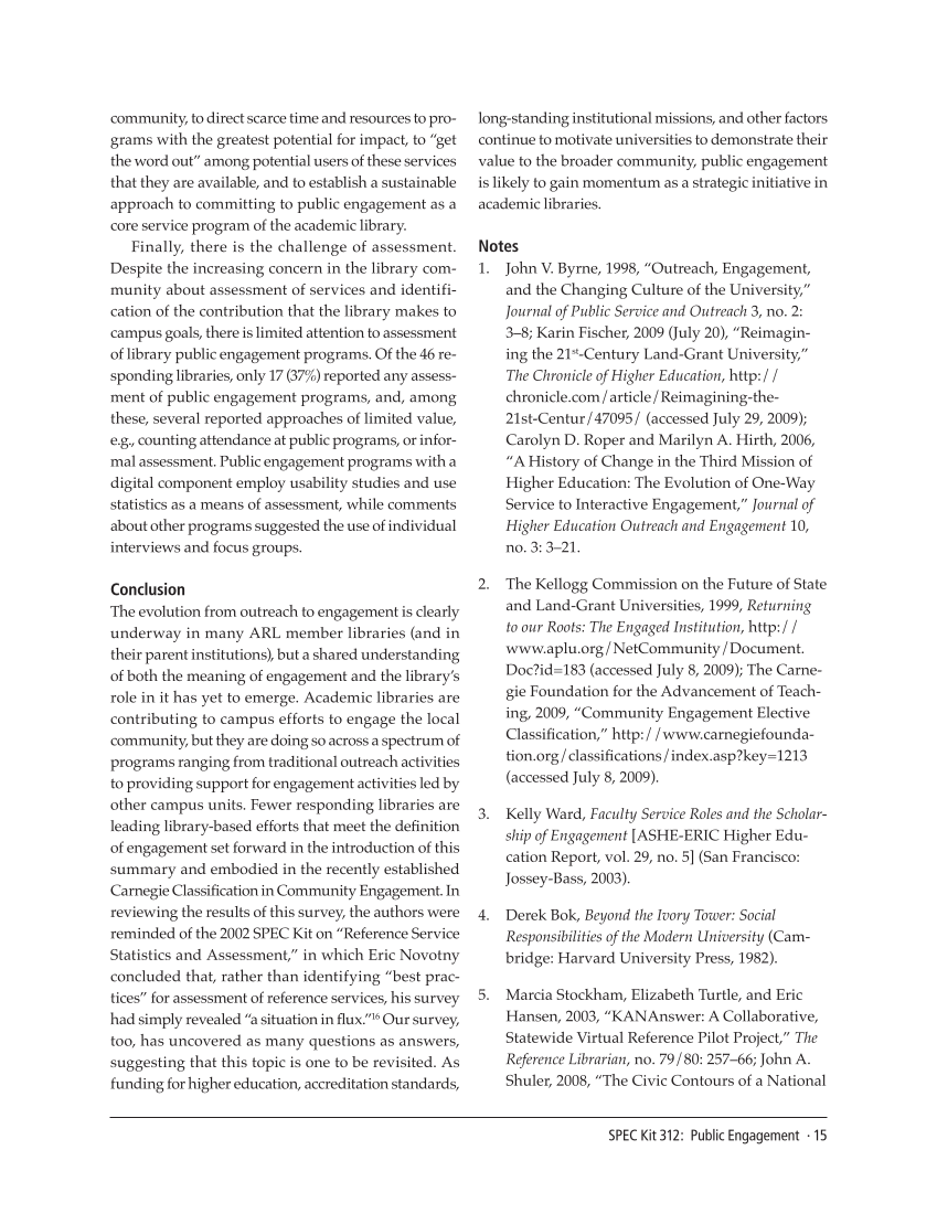 SPEC Kit 312: Public Engagement (September 2009) page 15