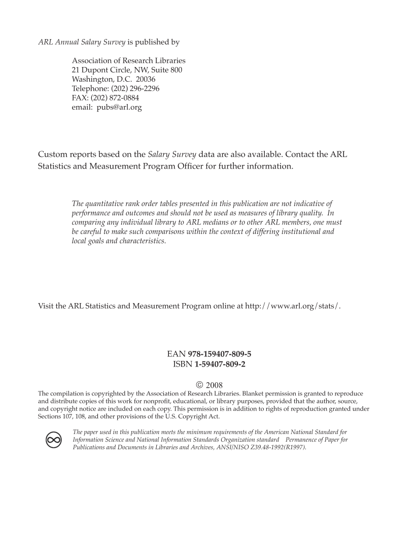 ARL Annual Salary Survey 2007–2008 page 2