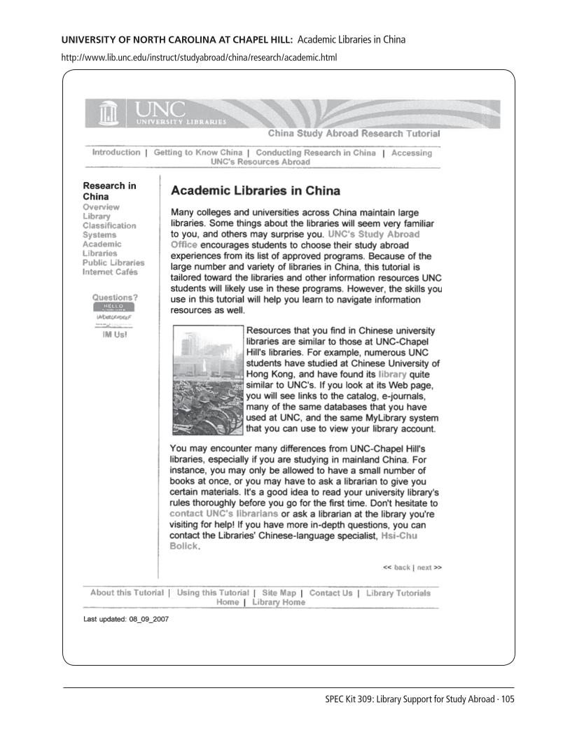 SPEC Kit 309: Library Support for Study Abroad (December 2008) page 105