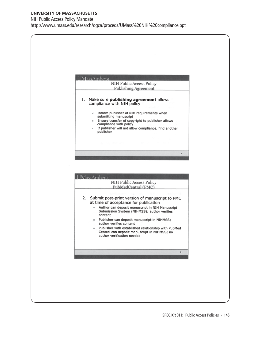 SPEC Kit 311: Public Access Policies (August 2009) page 145