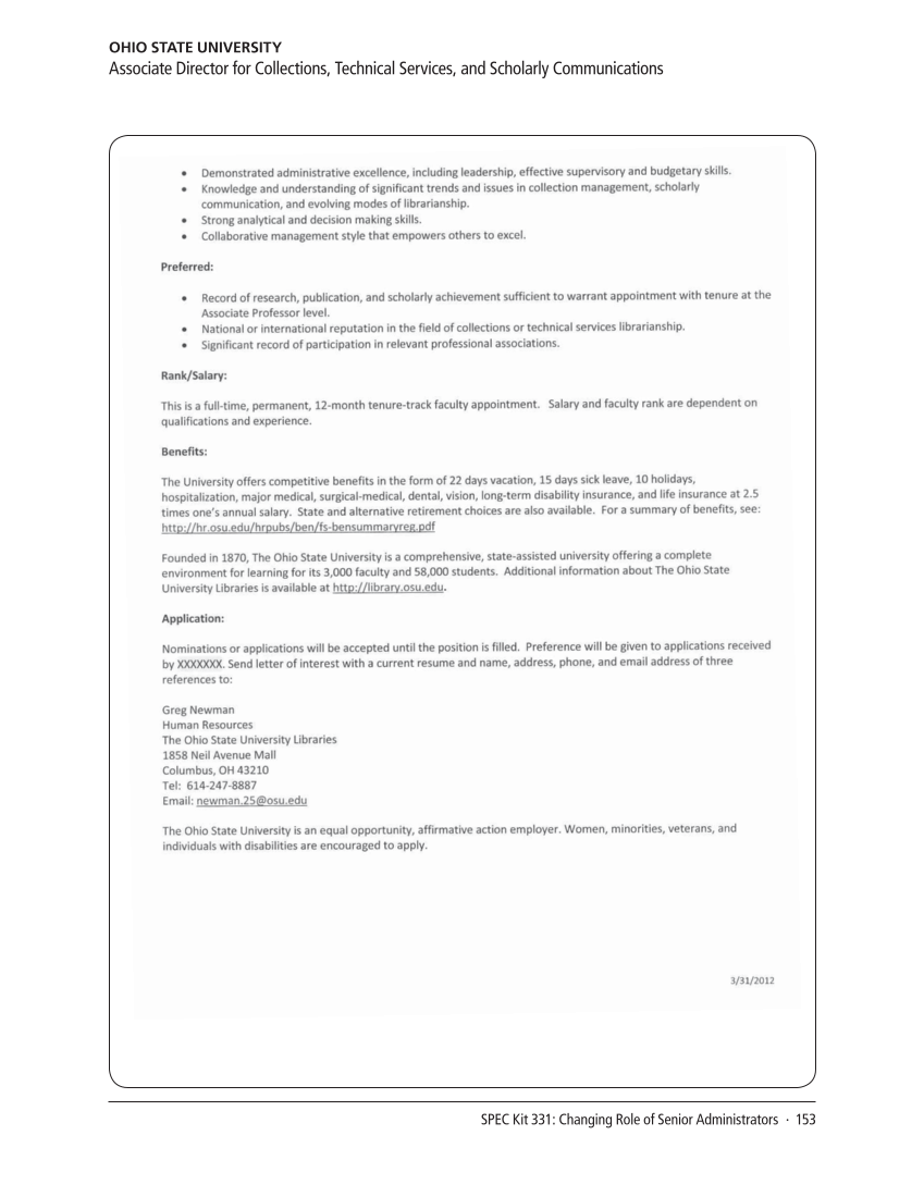 SPEC Kit 331: Changing Role of Senior Administrators (October 2012) page 153