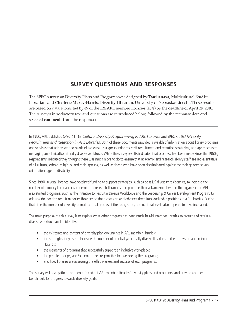 SPEC Kit 319: Diversity Plans and Programs (October 2010) page 17