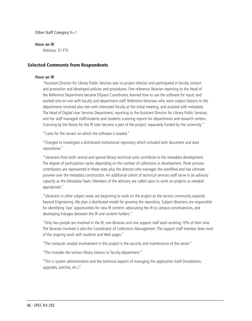 SPEC Kit 292: Institutional Repositories (July 2006) page 46