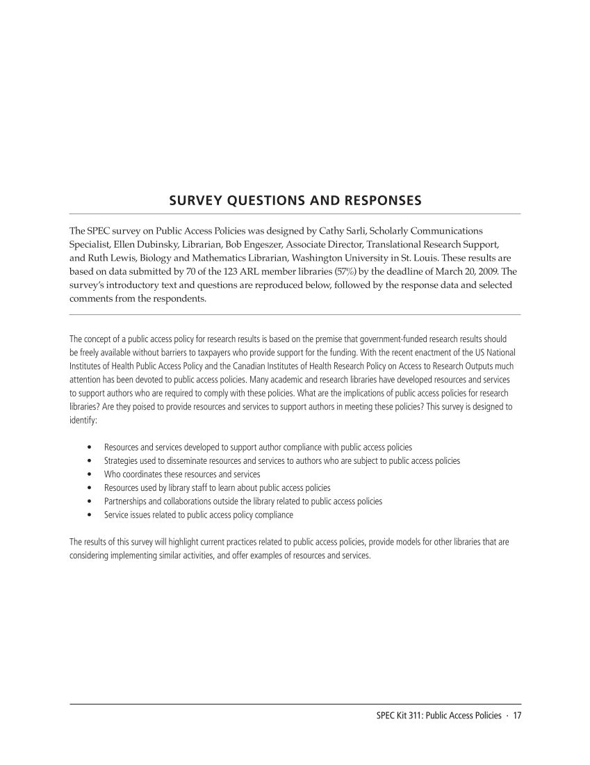 SPEC Kit 311: Public Access Policies (August 2009) page 17