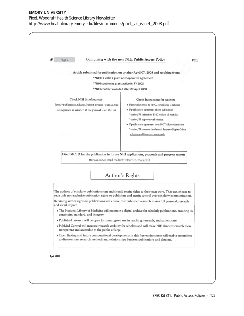 SPEC Kit 311: Public Access Policies (August 2009) page 127