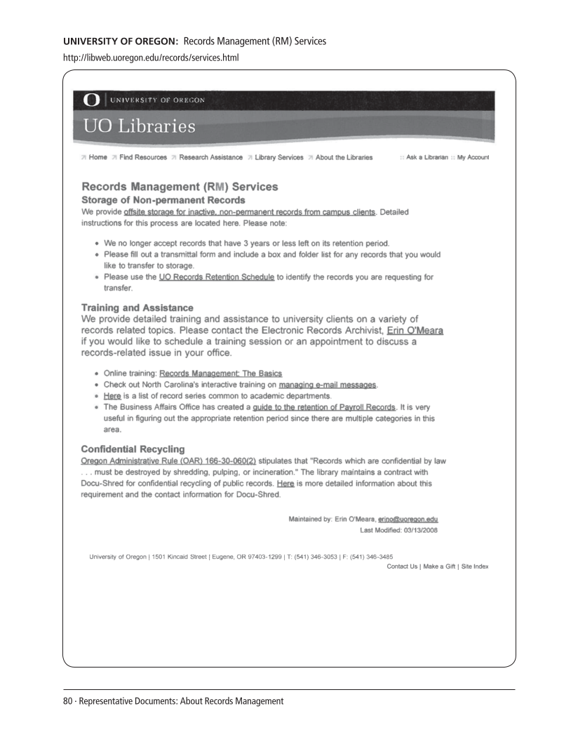 SPEC Kit 305: Records Management (August 2008) page 80