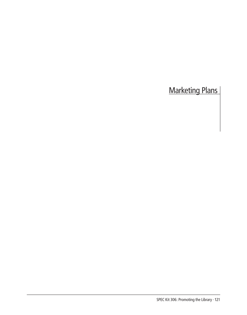 SPEC Kit 306: Promoting the Library (September 2008) page 121