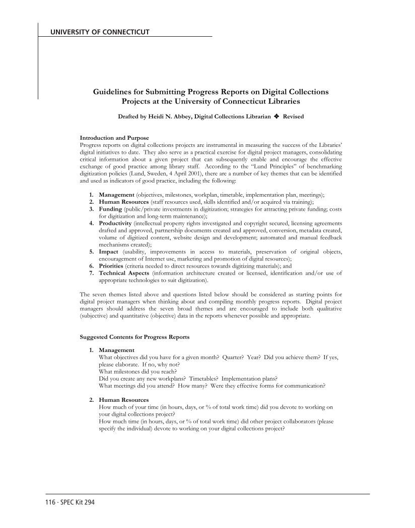 SPEC Kit 294: Managing Digitization Activities (September 2006) page 116