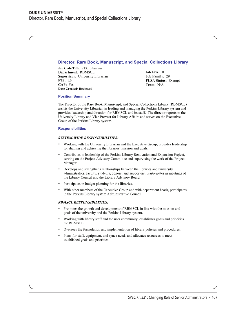 SPEC Kit 331: Changing Role of Senior Administrators (October 2012) page 107