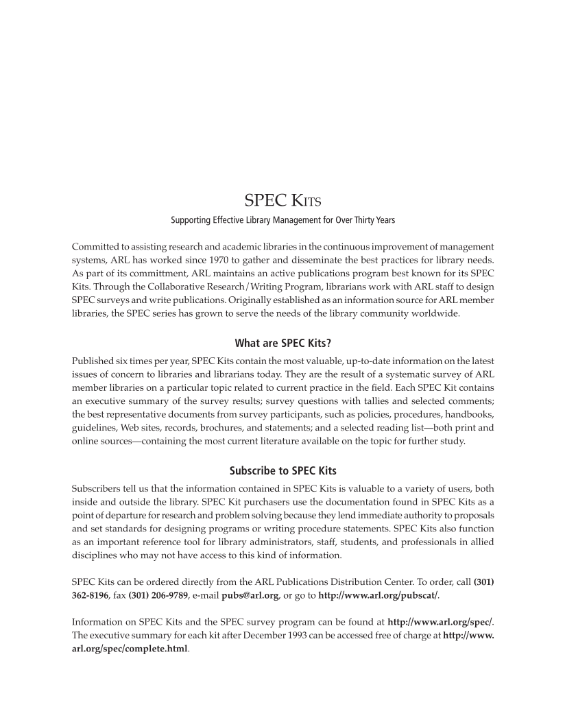 SPEC Kit 292: Institutional Repositories (July 2006) page 2