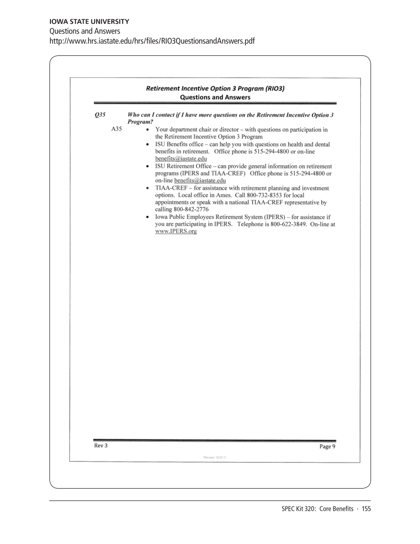 SPEC Kit 320: Core Benefits (November 2010) page 155