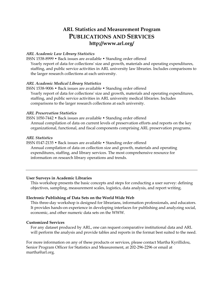 ARL Annual Salary Survey 2005–2006 page 114