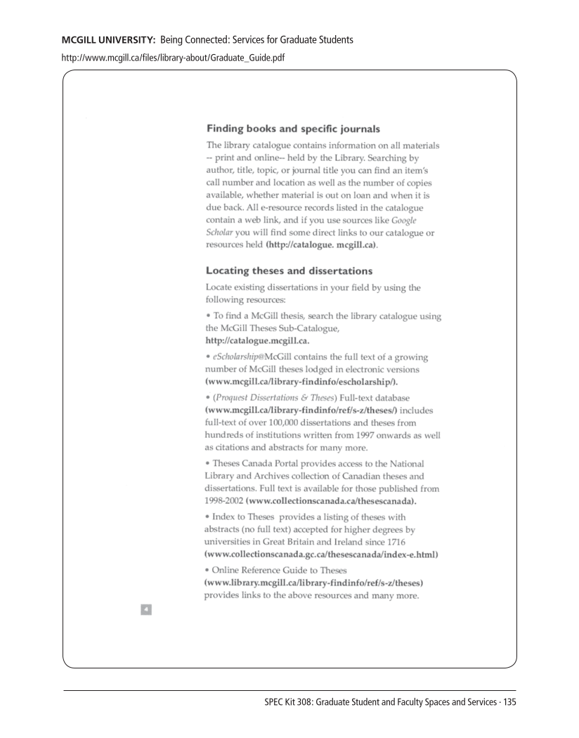 SPEC Kit 308: Graduate Student and Faculty Spaces and Services (November 2008) page 135