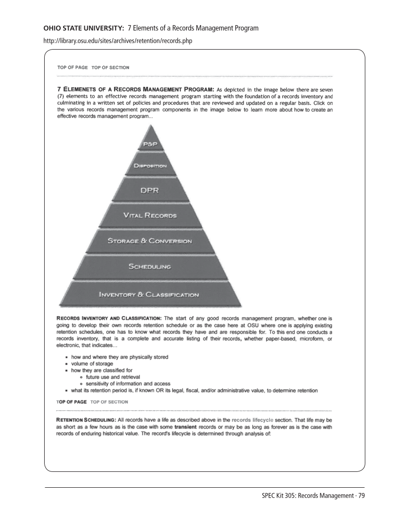 SPEC Kit 305: Records Management (August 2008) page 79