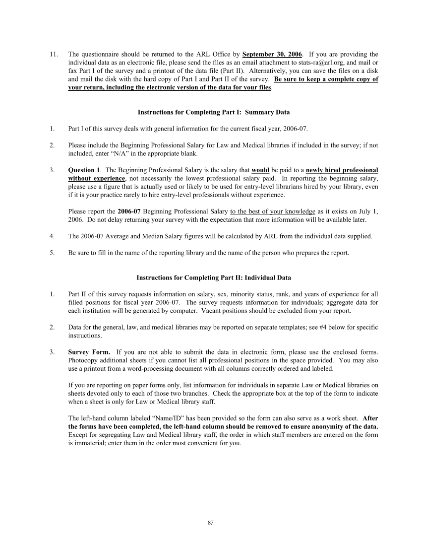 ARL Annual Salary Survey 2006–2007 page 87